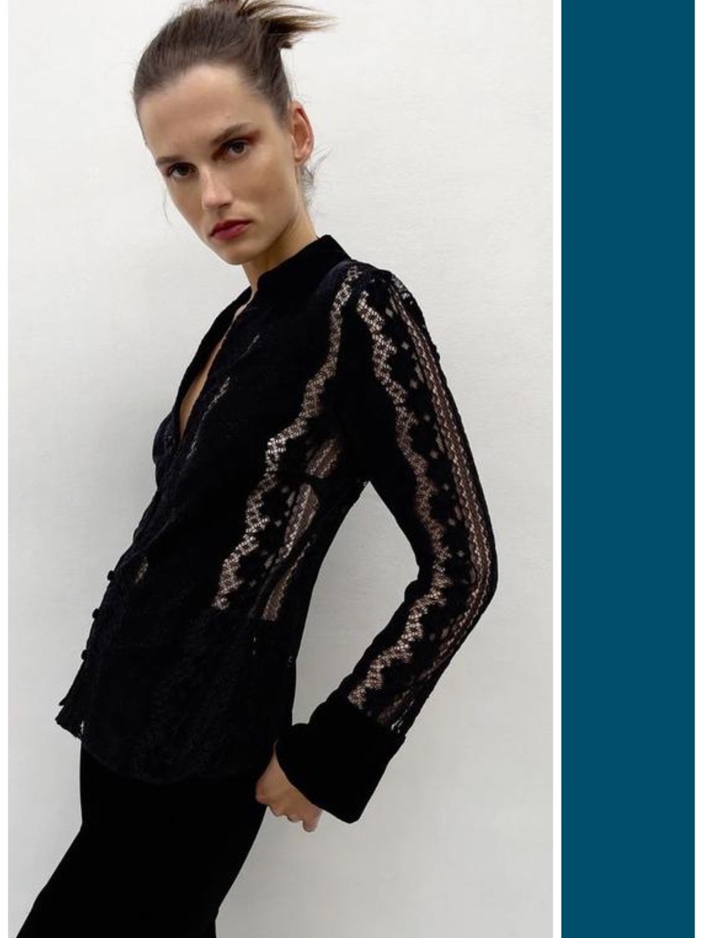 Zara Black Velvet Lace Blouse S EUC Dark Sophistication Holiday EUC
